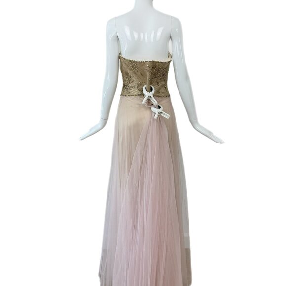 ESCADA Y2K Vintage Embellished Pink + Gold Tulle Ball Gown Evening Maxi Dress - Picture 4 of 9